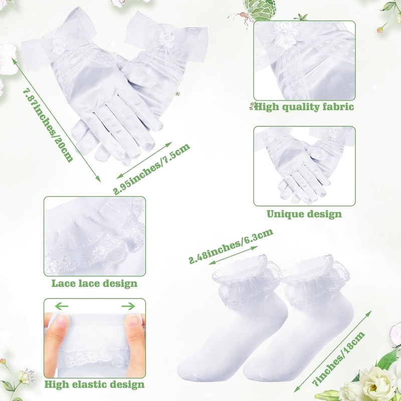 Funtery 6 Pcs First Communion Veils Girls Catholic Set 1st Communion Wreath Veil Headpiece Sock Necklace Bracelet Kid Wedding - Image 4